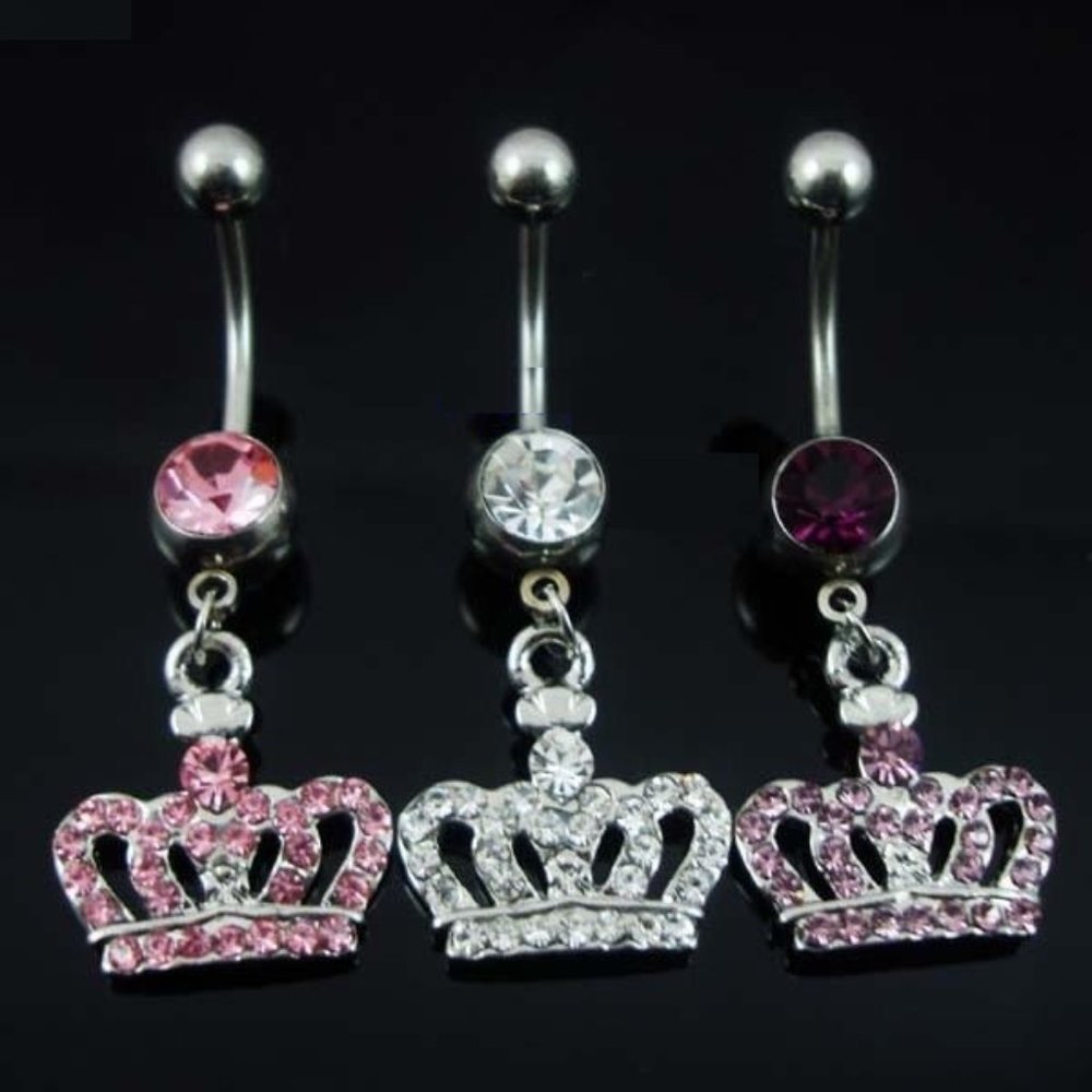 Navel Piercing ~ Crown Crystals ~ Gold ~ 3 Colors